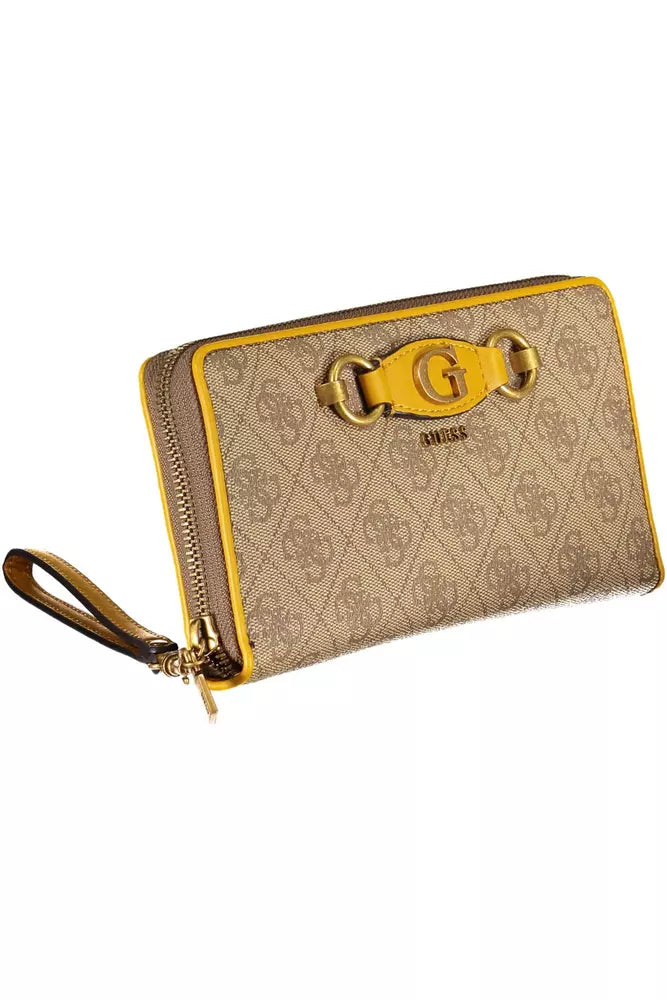 Guess Jeans Beige Zip-Around Wallet with Contrast Details