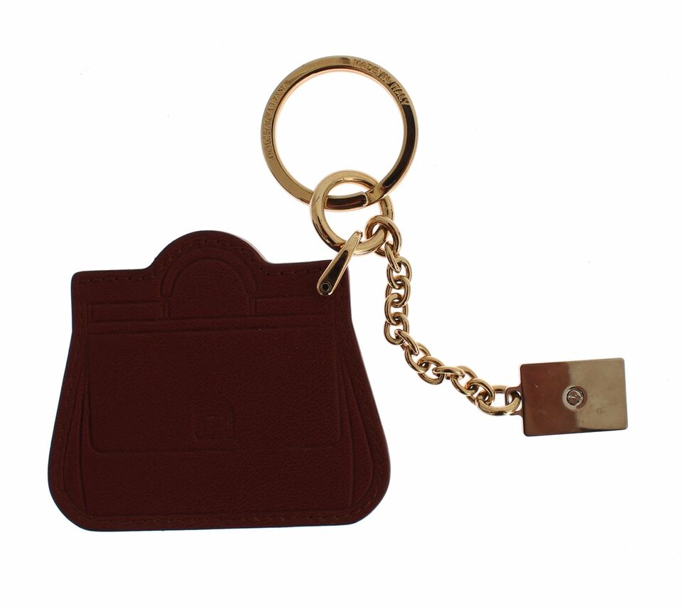 Dolce &amp; Gabbana Brauner Leder-Schlüsselanhänger „Miss SICILY Gold Finder Chain“.