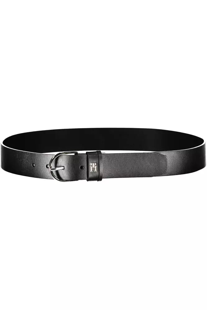 Tommy Hilfiger Elegant Black Leather Belt with Metal Buckle