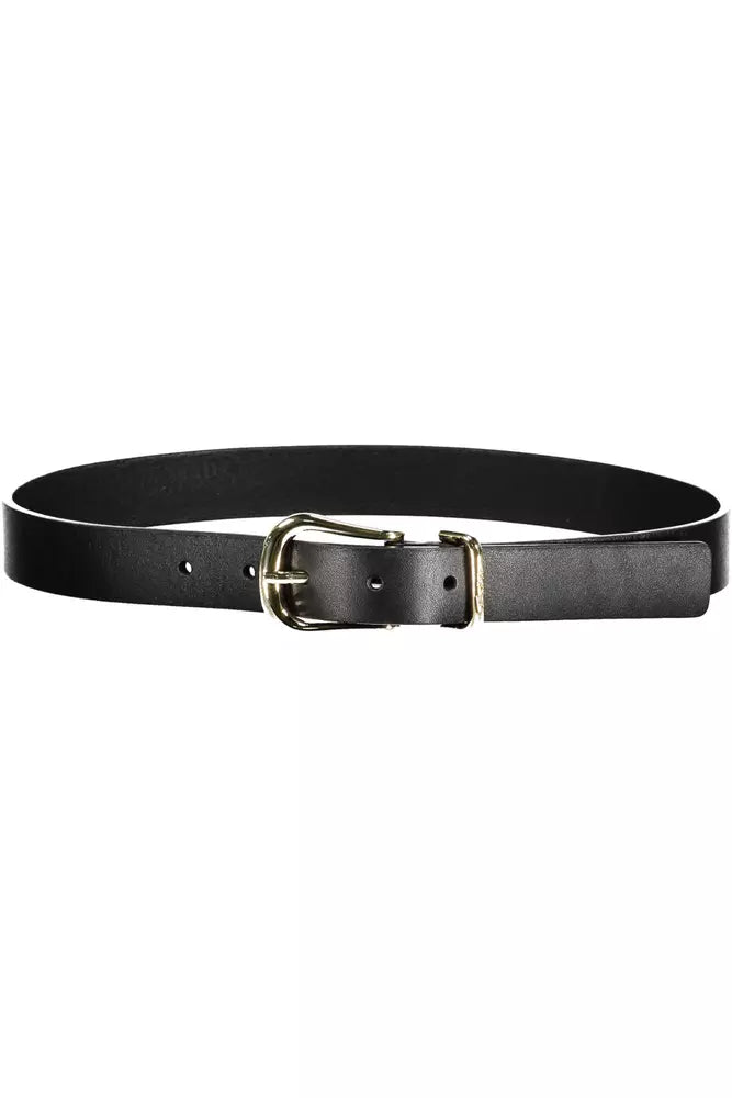 Tommy Hilfiger Elegant Black Leather Belt with Metal Buckle