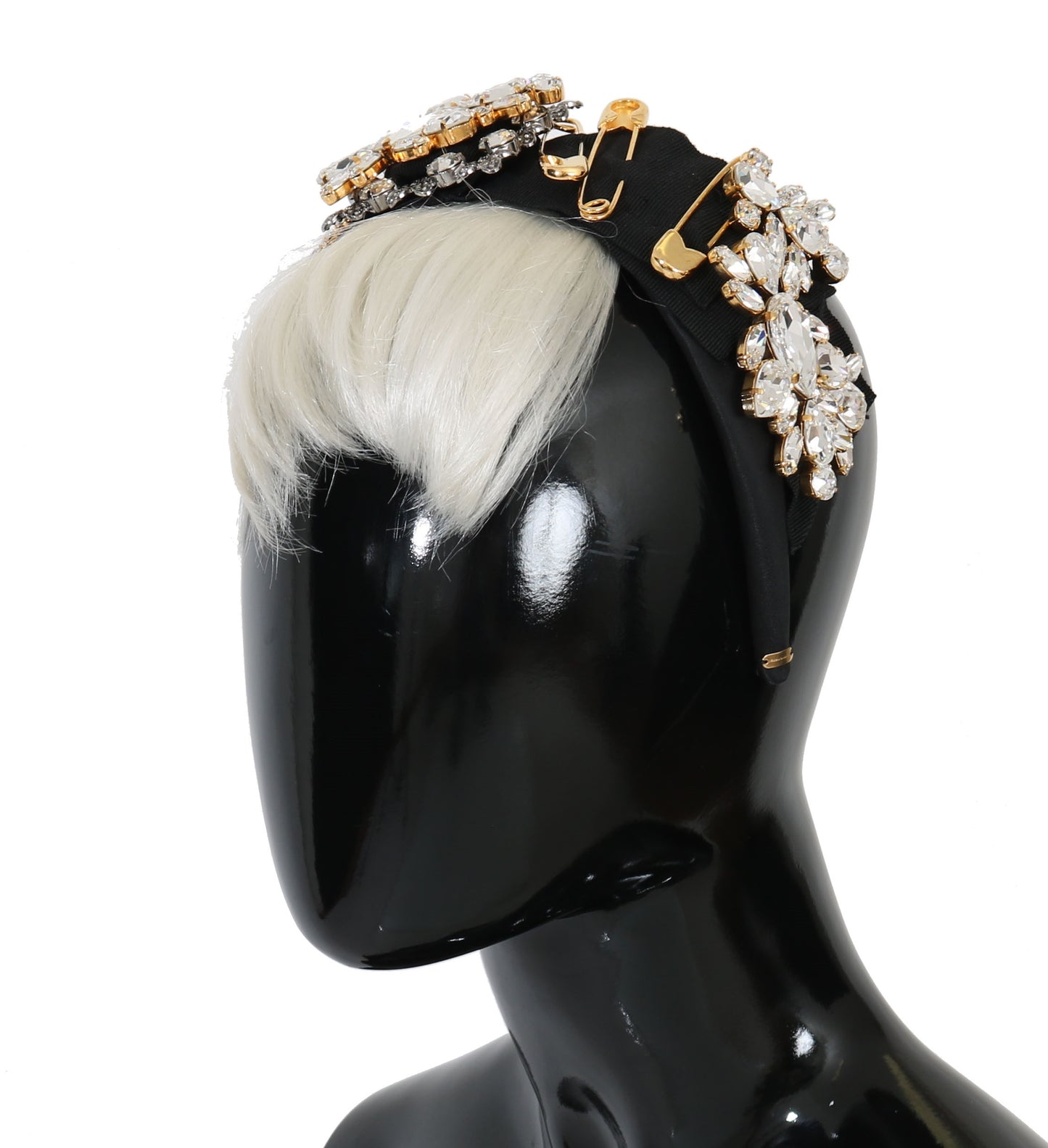 Dolce &amp; Gabbana Schwarzes Kristallweißes Haar-Parrucchiera-Stirnband-Diadem