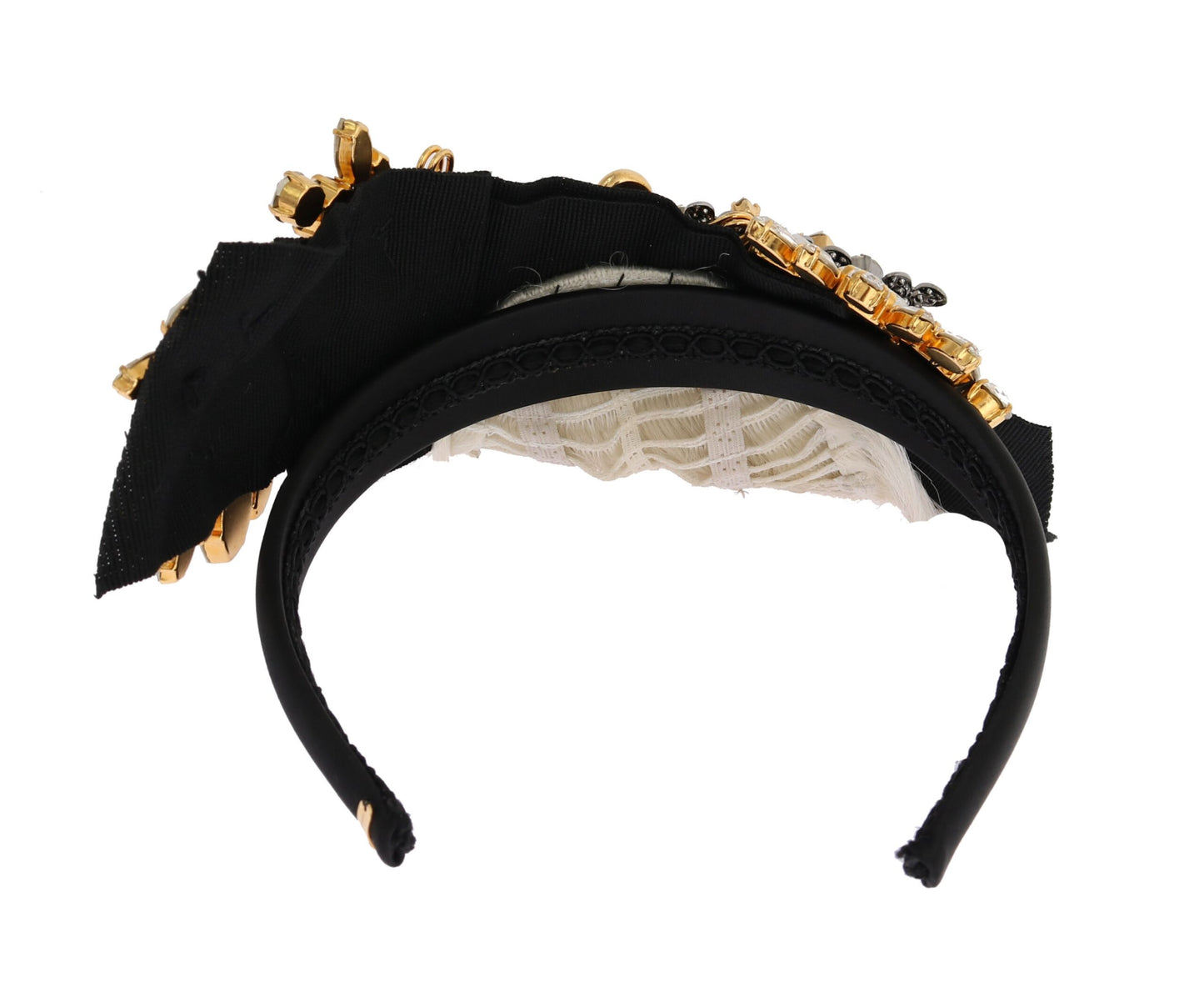 Dolce &amp; Gabbana Schwarzes Kristallweißes Haar-Parrucchiera-Stirnband-Diadem