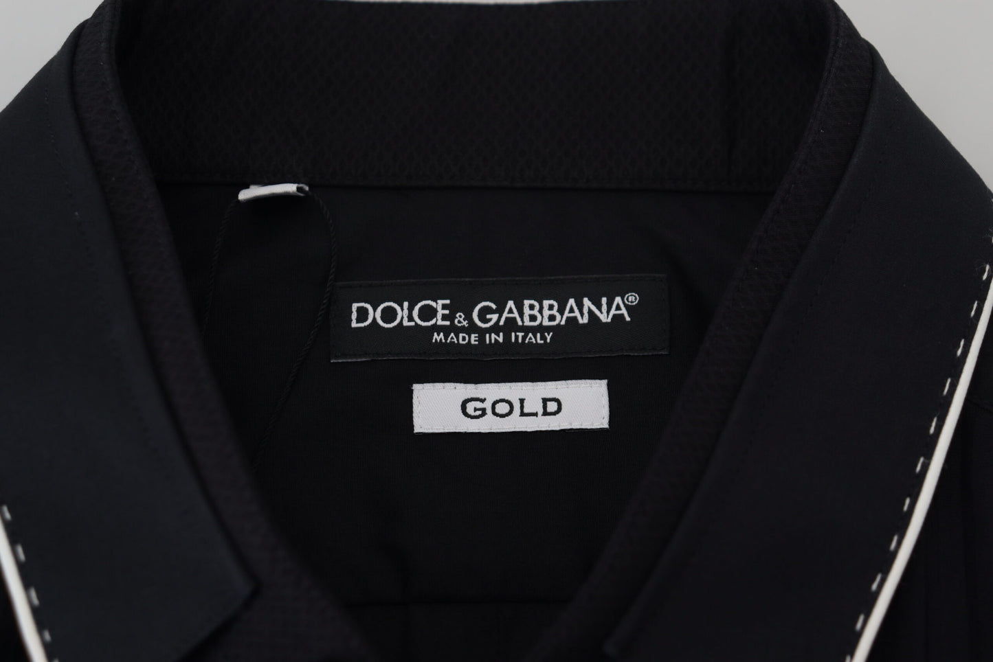 Dolce &amp; Gabbana GOLD Schwarzes Smoking-Hemd aus Baumwolle mit schmaler Passform