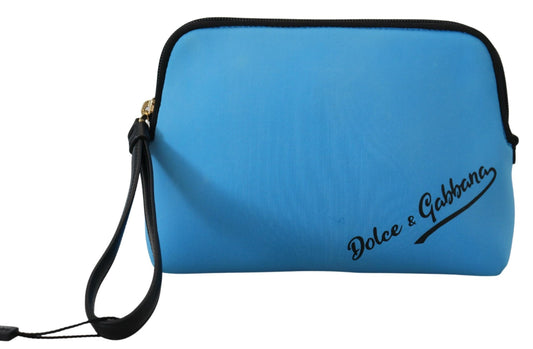 Dolce &amp; Gabbana Blue Logo Print Handtasche Kulturbeutel mit Leopardenmuster