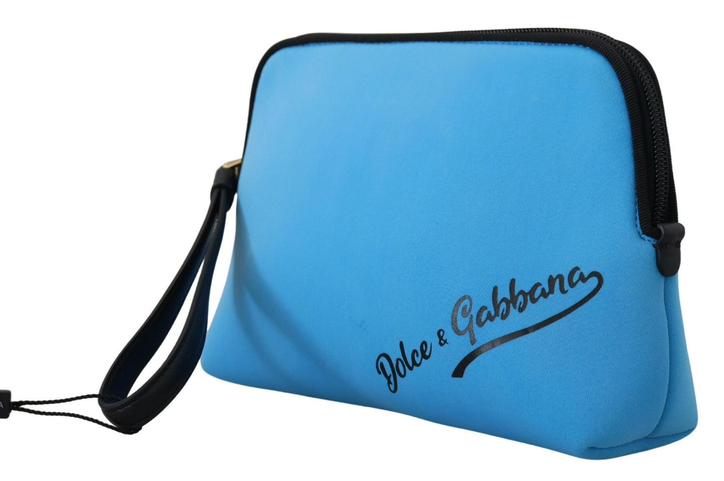 Dolce &amp; Gabbana Pochette à main bleue à imprimé logo Trousse de toilette à imprimé léopard