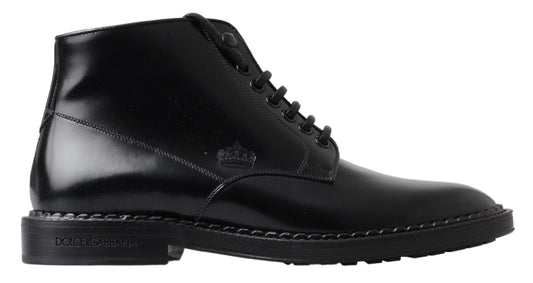 Dolce &amp; Gabbana Bottes courtes en cuir noir pour hommes Chaussures à lacets