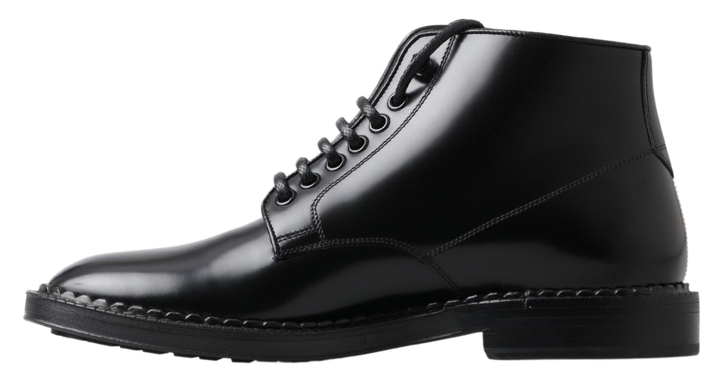 Dolce &amp; Gabbana schwarzes Leder Herren kurze Stiefel Schnürschuhe