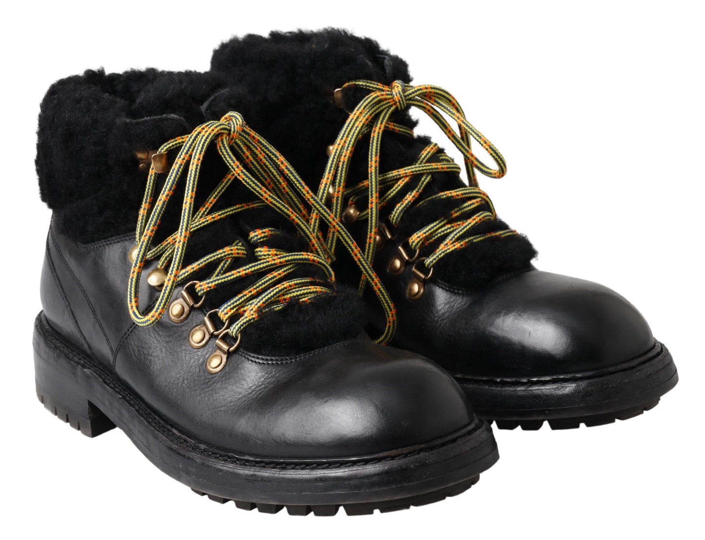 Dolce &amp; Gabbana Chaussures en cuir noir Bernini Shearling Boots