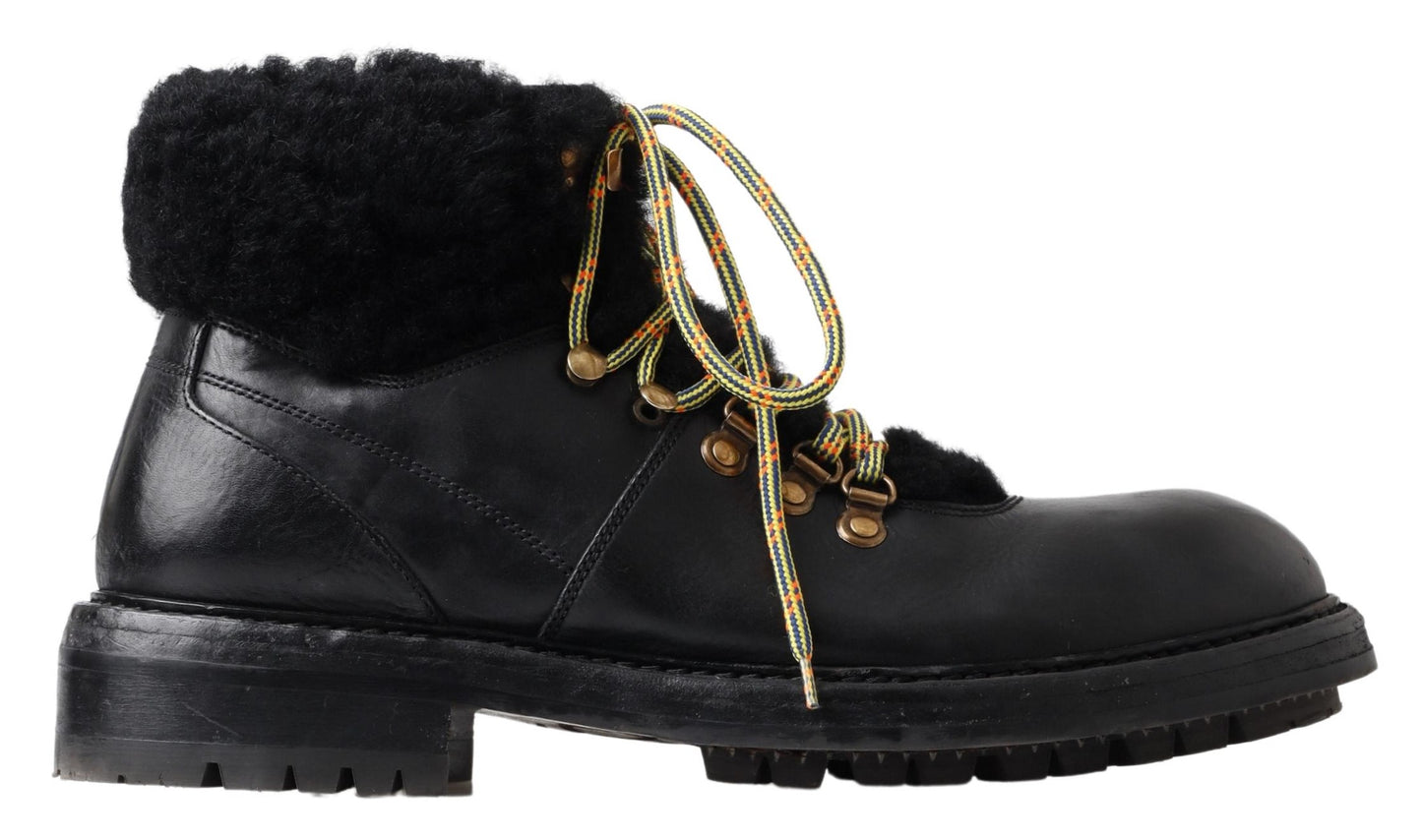 Dolce &amp; Gabbana Chaussures en cuir noir Bernini Shearling Boots