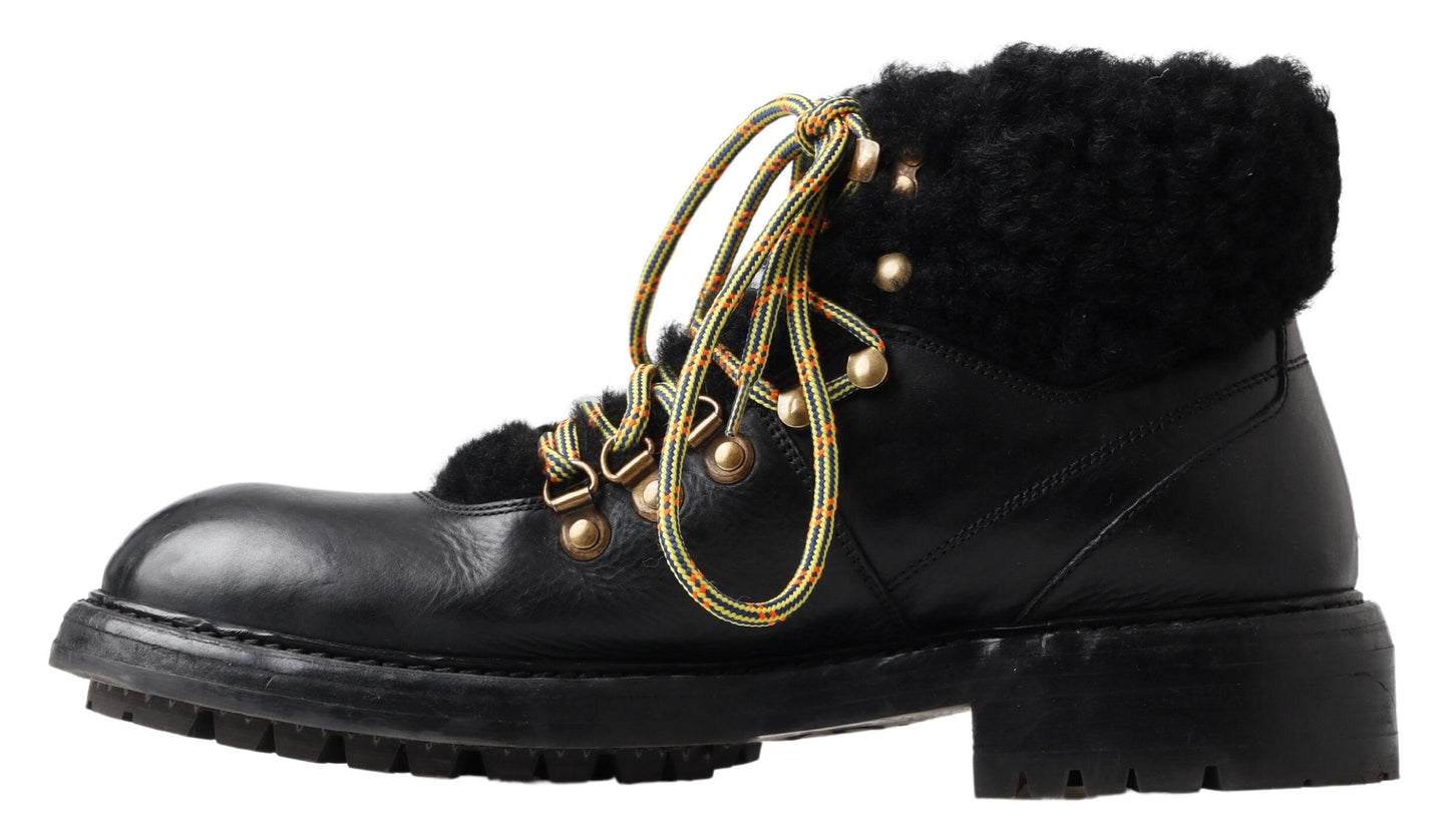 Dolce &amp; Gabbana Chaussures en cuir noir Bernini Shearling Boots