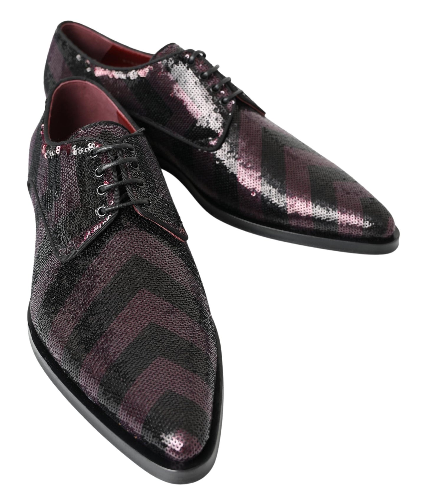 Dolce &amp; Gabbana Chaussures Derby Noir Bordeaux Sequin Chevron Hommes