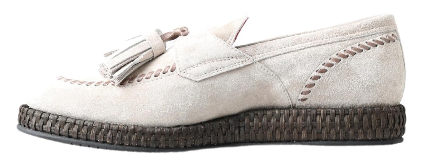 Dolce &amp; Gabbana Herren-Espadrille-Schuhe aus elfenbeinfarbenem Wildleder