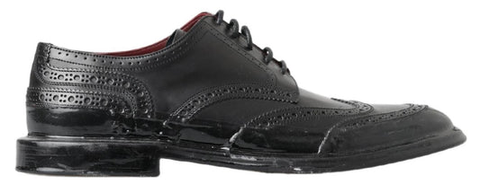 Dolce &amp; Gabbana formelle Oxford-Derby-Schuhe mit Flügelspitze aus schwarzem Leder