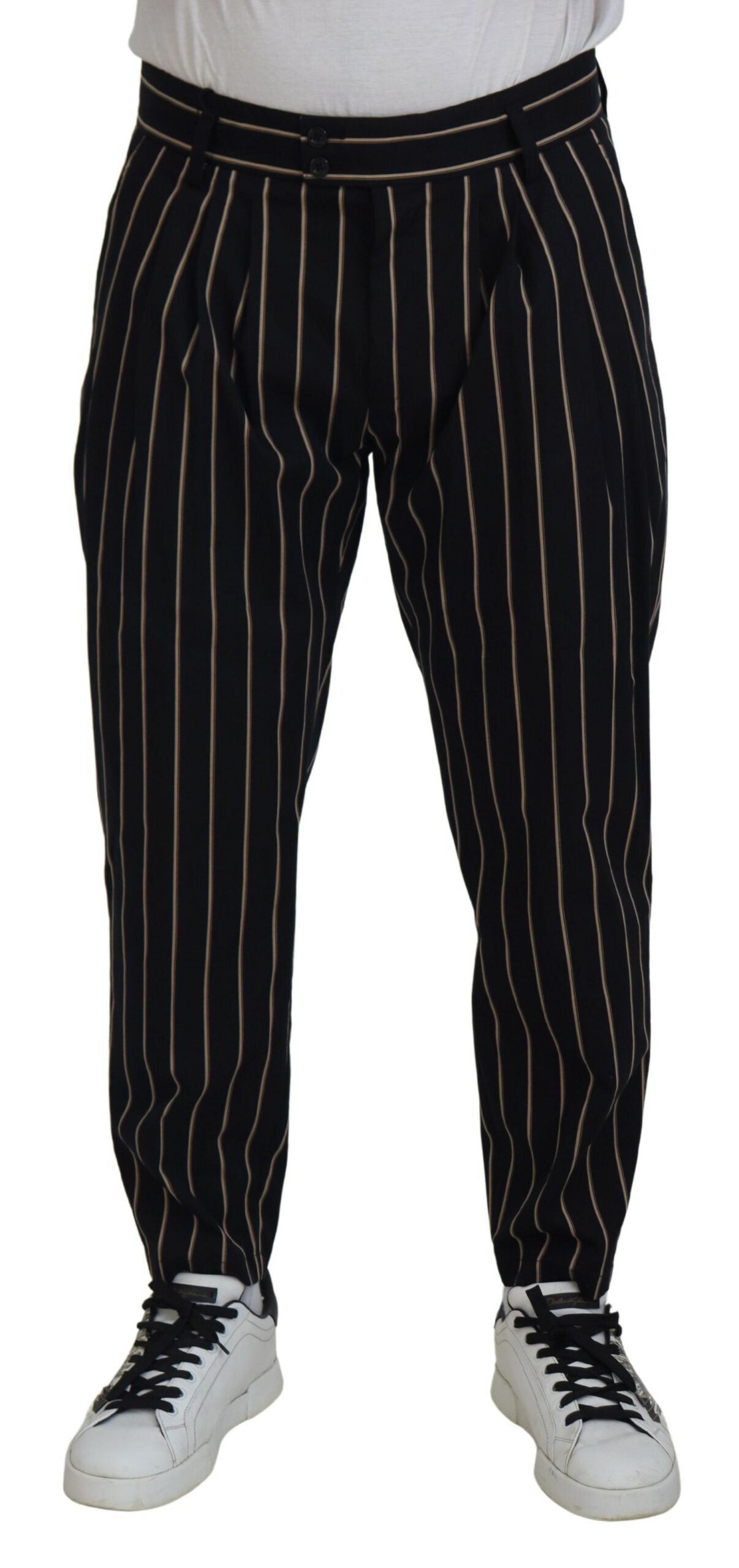 Dolce &amp; Gabbana Pantalon stretch en coton rayé beige noir