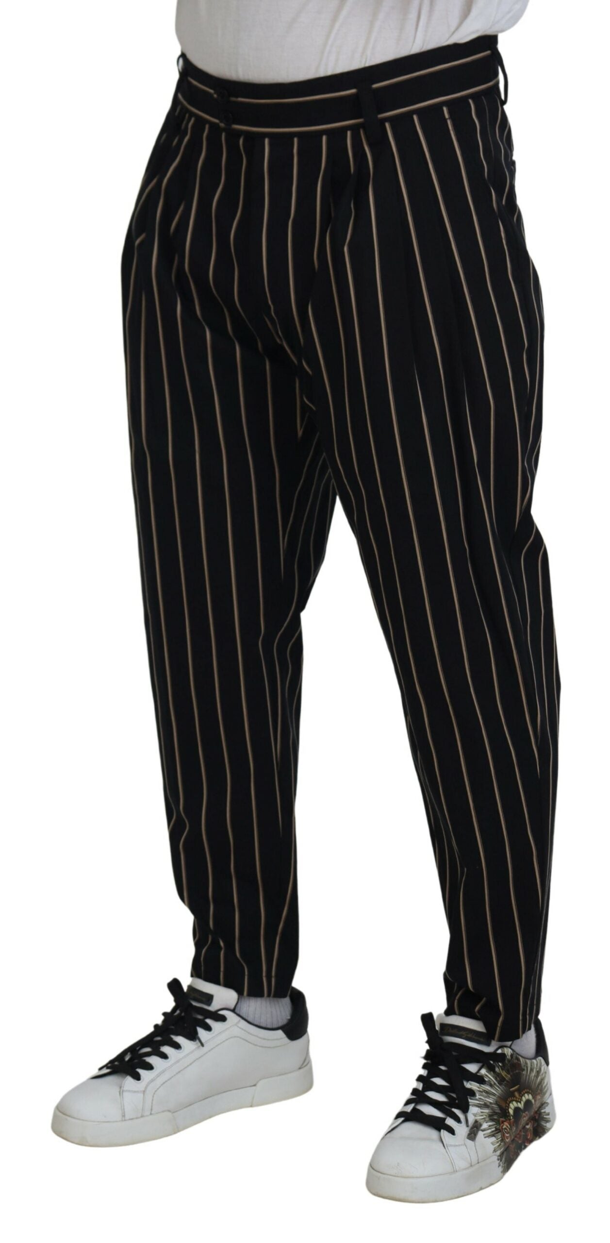 Dolce &amp; Gabbana Pantalon stretch en coton rayé beige noir