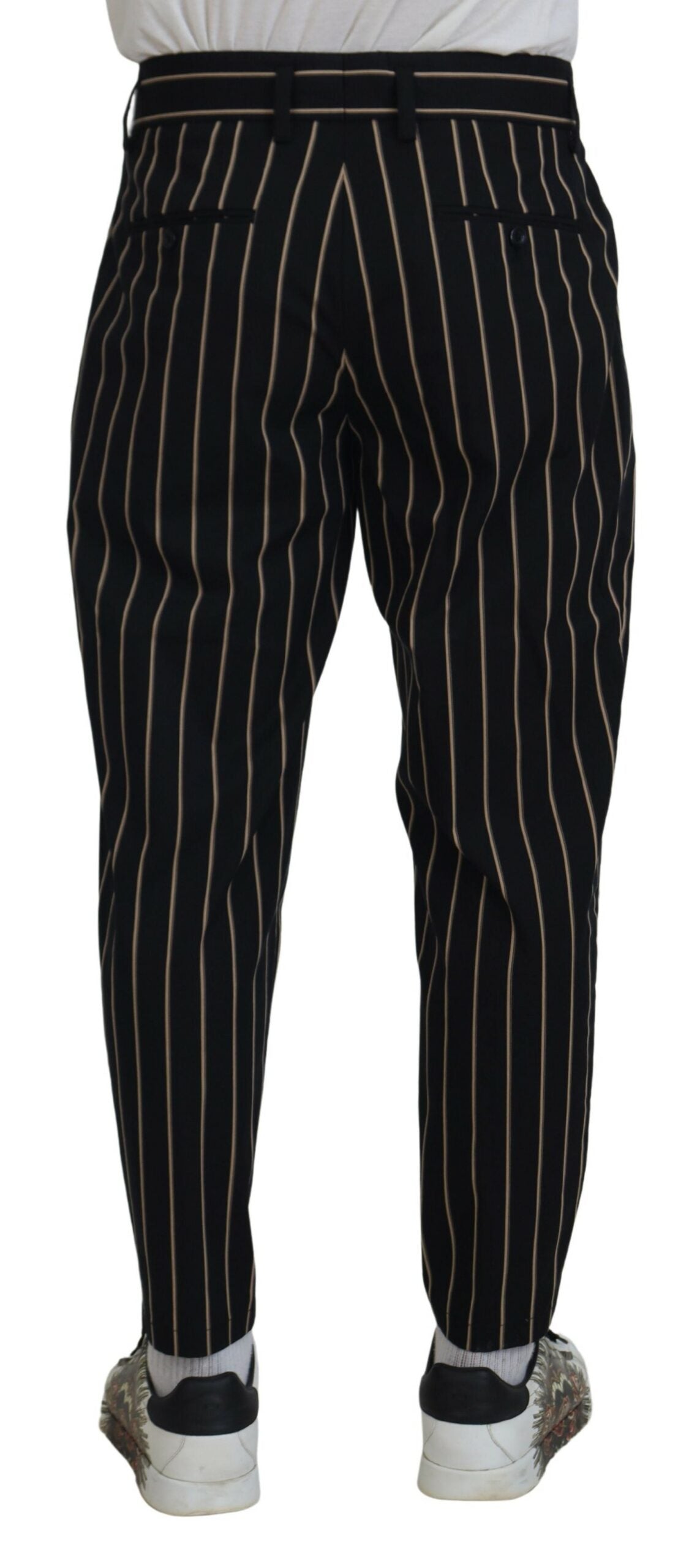 Dolce &amp; Gabbana Pantalon stretch en coton rayé beige noir