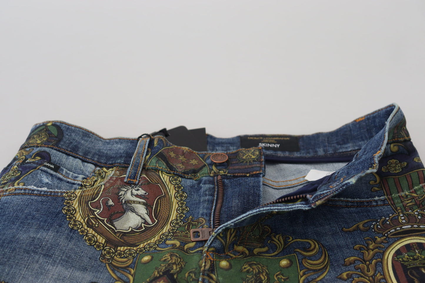 Dolce &amp; Gabbana Jean slim en coton à imprimé médaille bleu