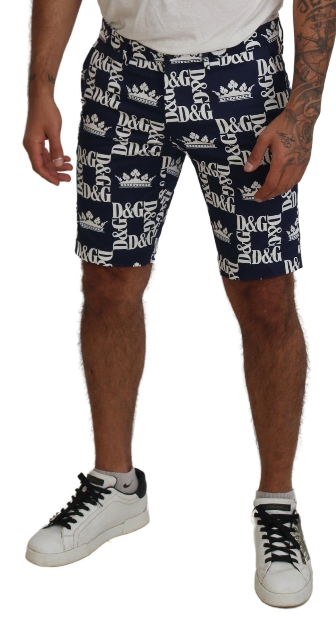 Blaue Chino-Shorts aus Baumwolle mit Logo-Print von Dolce &amp; Gabbana