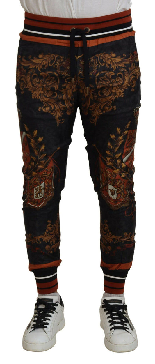 Dolce &amp; Gabbana Pantalon de sport en soie grise avec couronne baroque