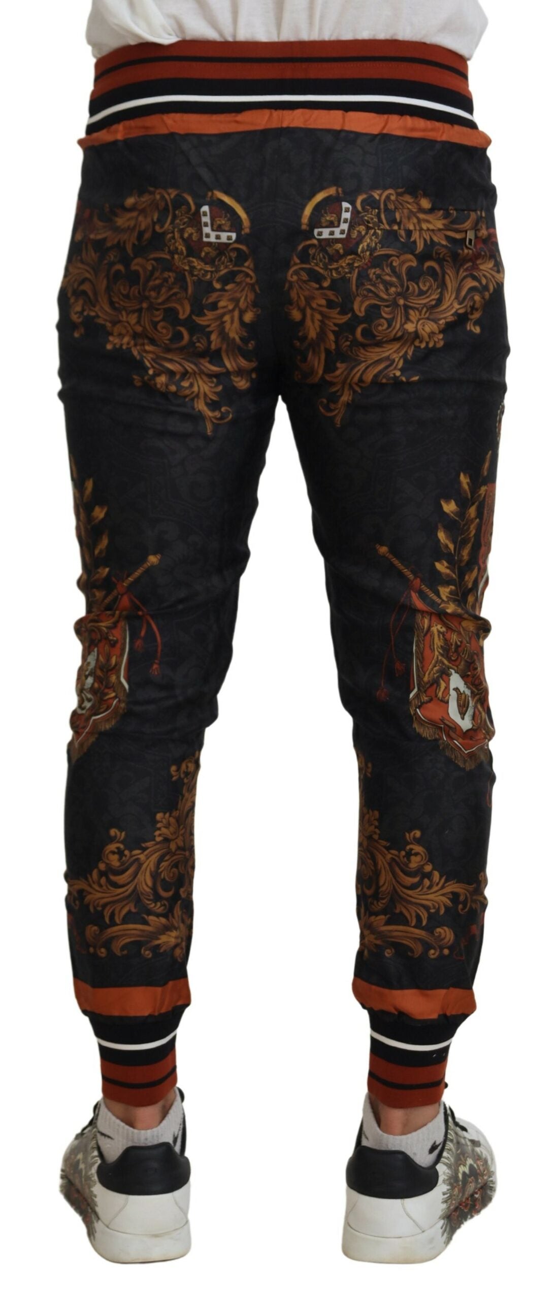 Dolce &amp; Gabbana Pantalon de sport en soie grise avec couronne baroque