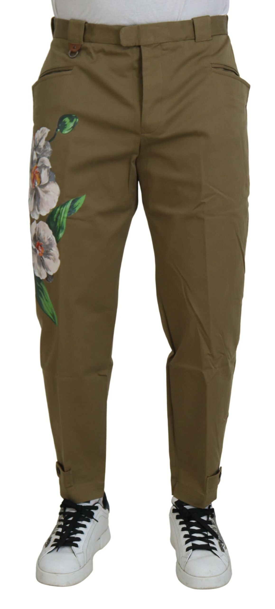 Dolce &amp; Gabbana Pantalon chino extensible en coton beige à fleurs