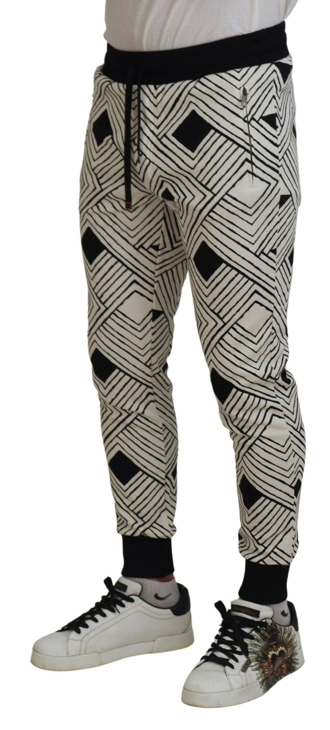 Dolce &amp; Gabbana Pantalon de sport en coton blanc noir