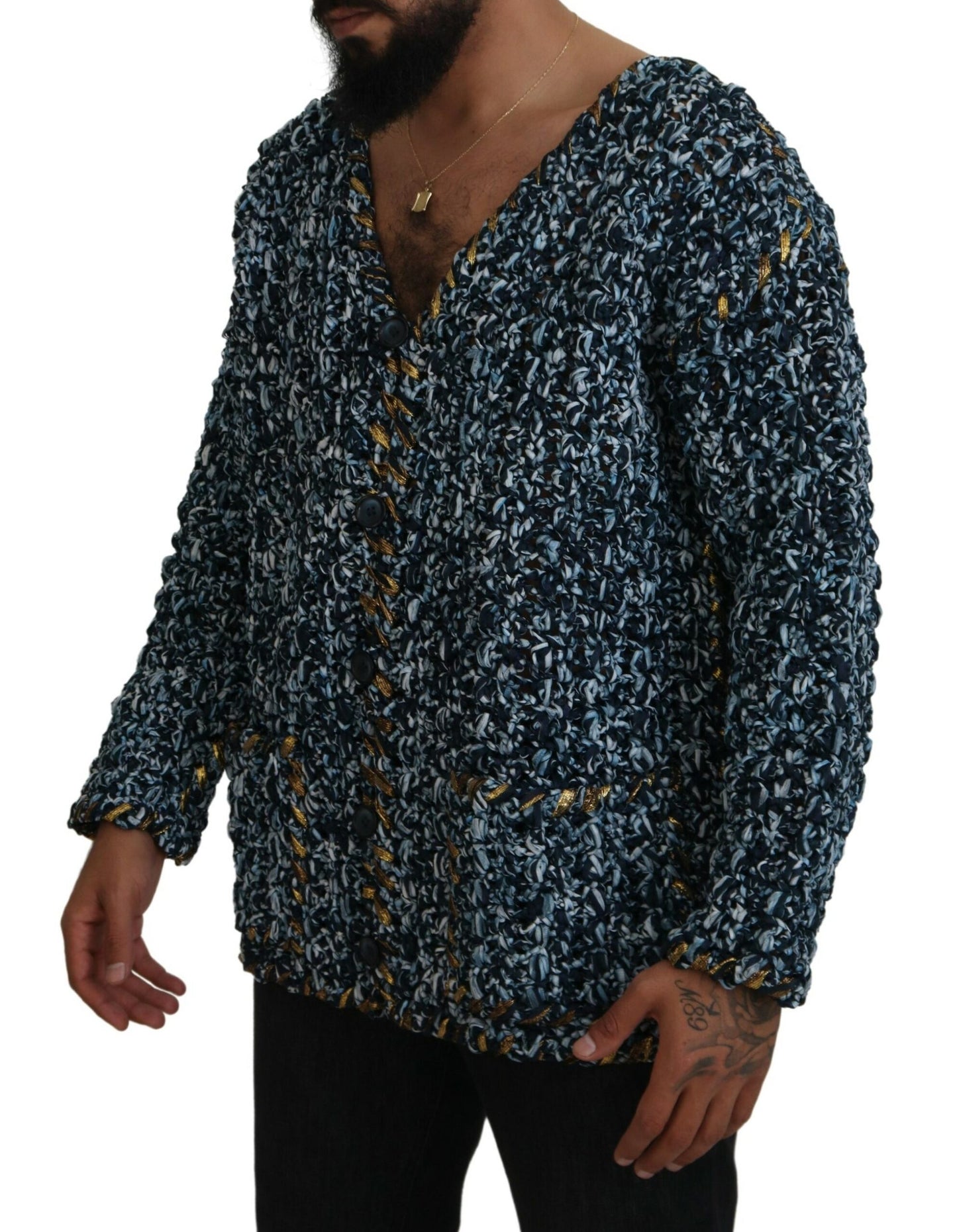 Dolce &amp; Gabbana Blue Button Cardigan Fatto A Mano Pullover