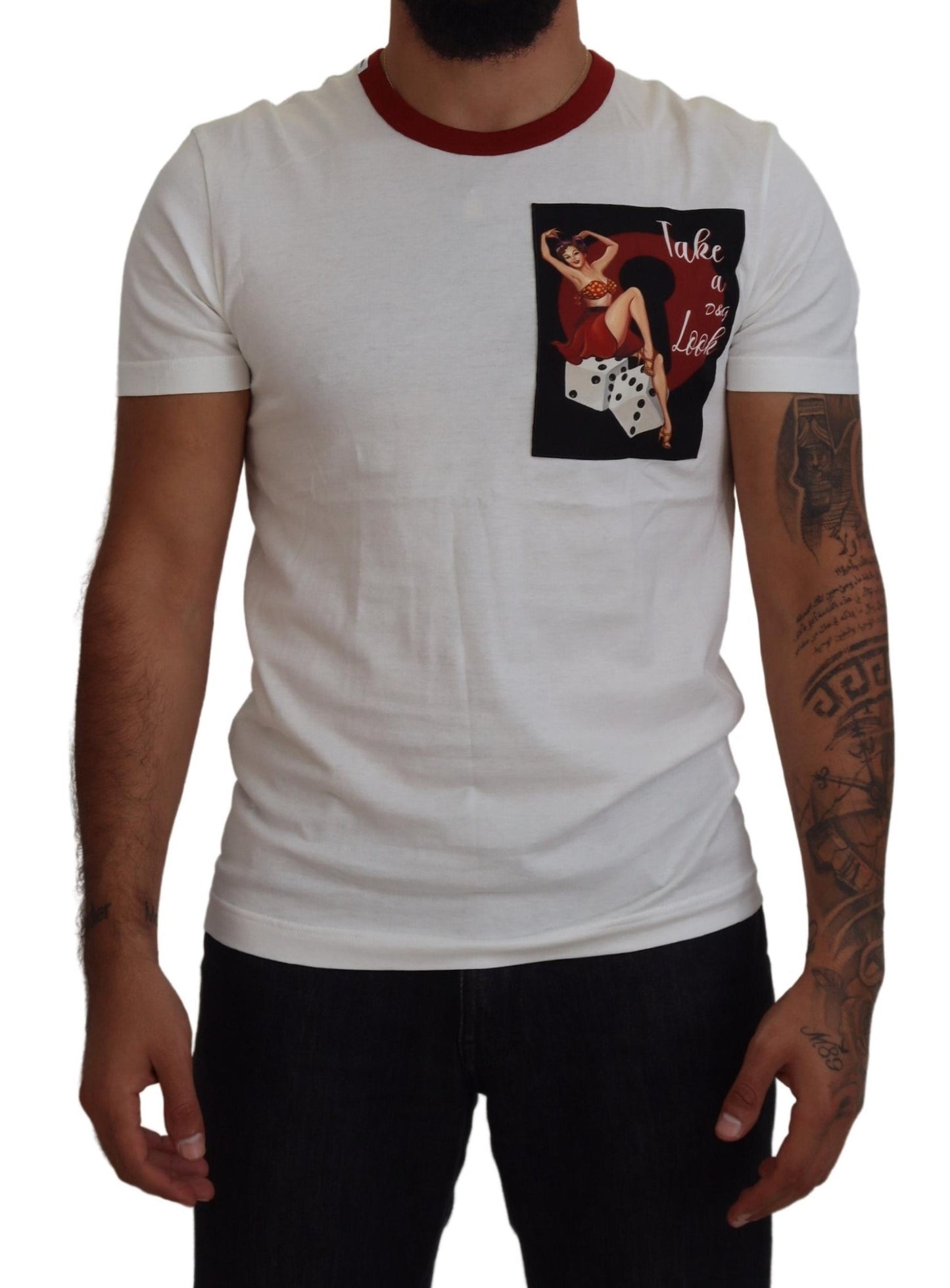 Dolce &amp; Gabbana T-shirt à col rond en coton blanc avec logo imprimé