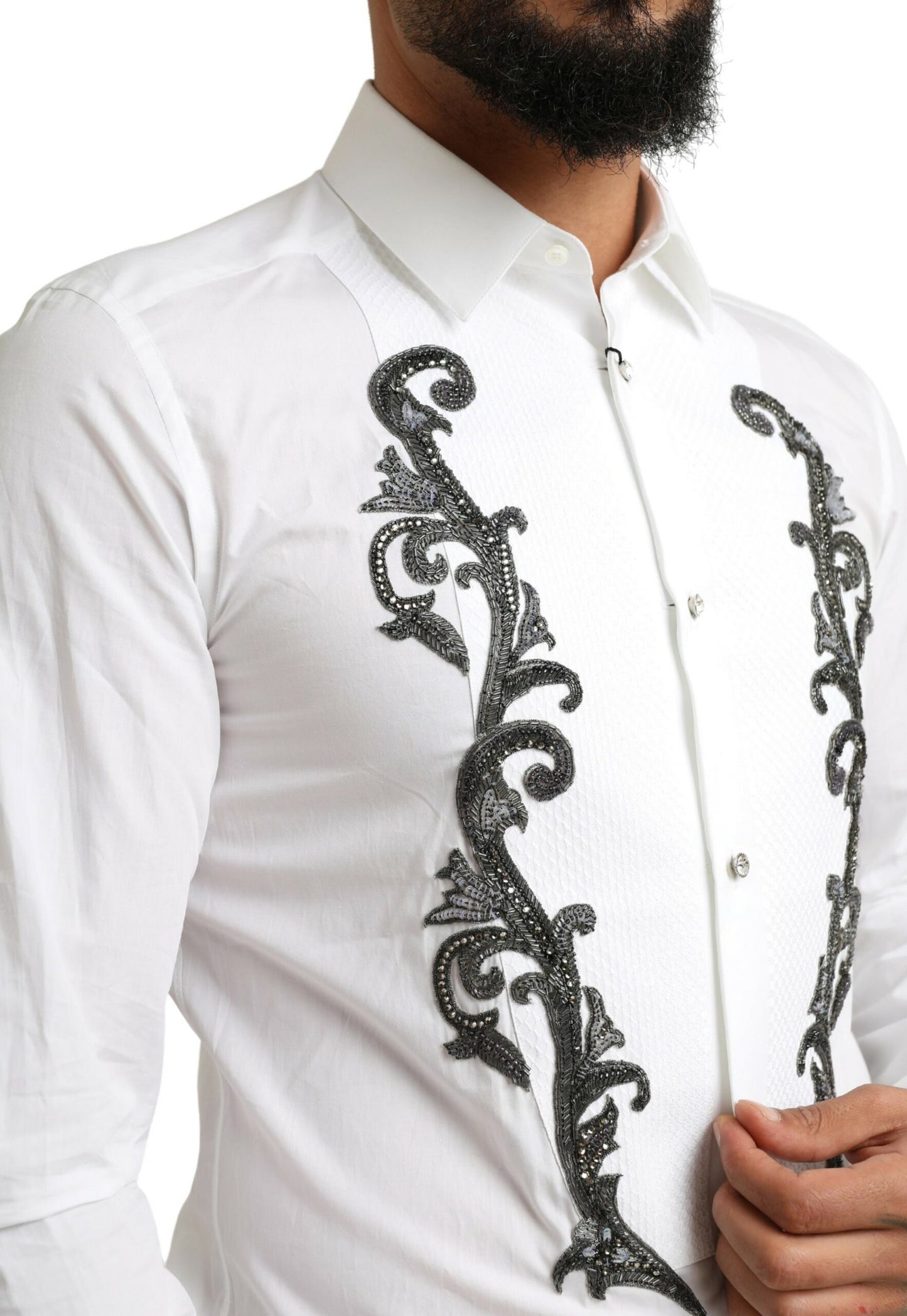 Dolce &amp; Gabbana Chemise baroque coupe slim de smoking blanche