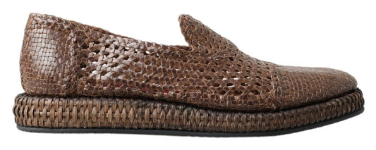 Dolce &amp; Gabbana Mocassins en cuir tressé marron décontractés