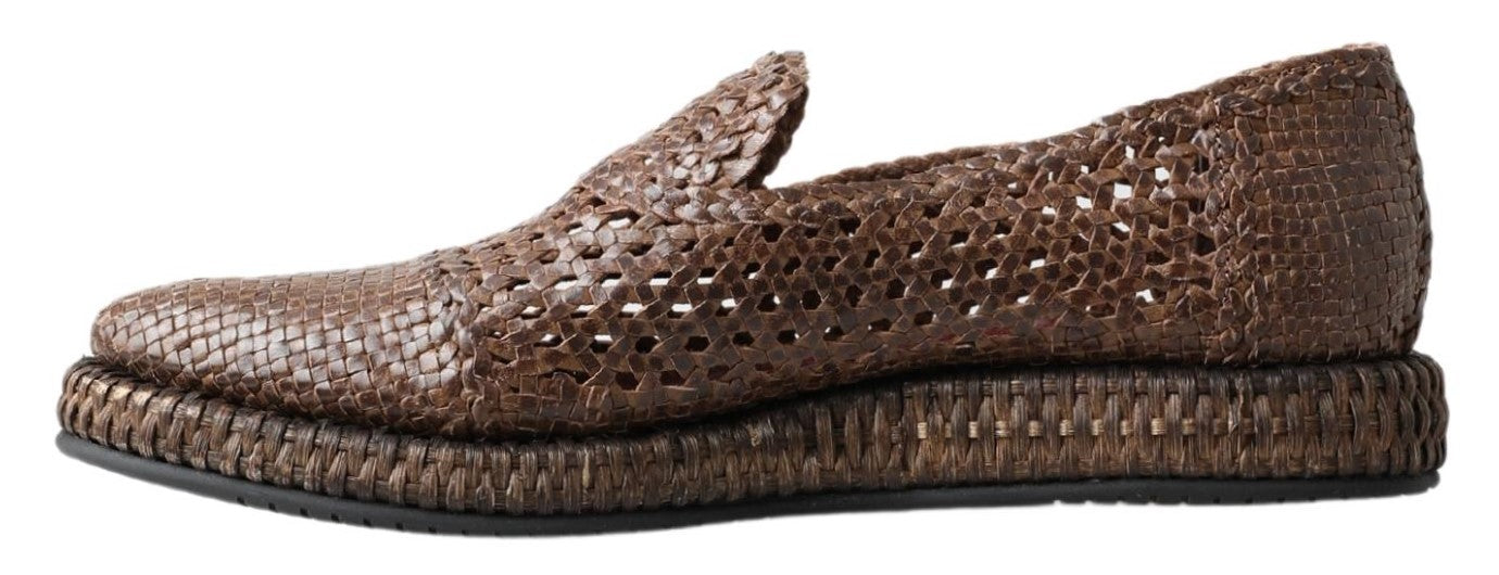 Dolce &amp; Gabbana Mocassins en cuir tressé marron décontractés