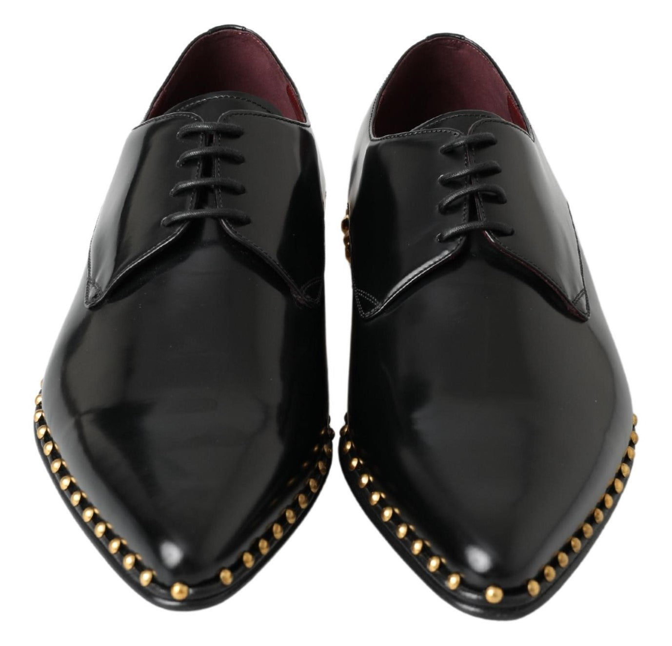 Dolce &amp; Gabbana Schwarze Derby-Lederschuhe mit Goldnieten