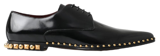 Dolce &amp; Gabbana Chaussures Derby noires en cuir clouté doré