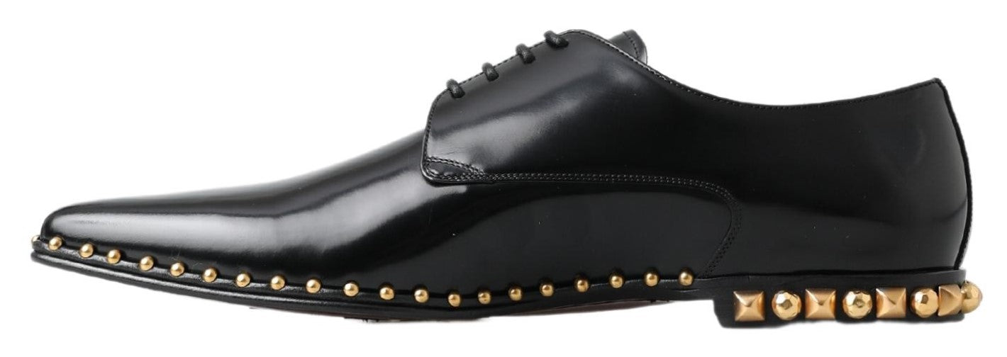 Dolce &amp; Gabbana Chaussures Derby noires en cuir clouté doré