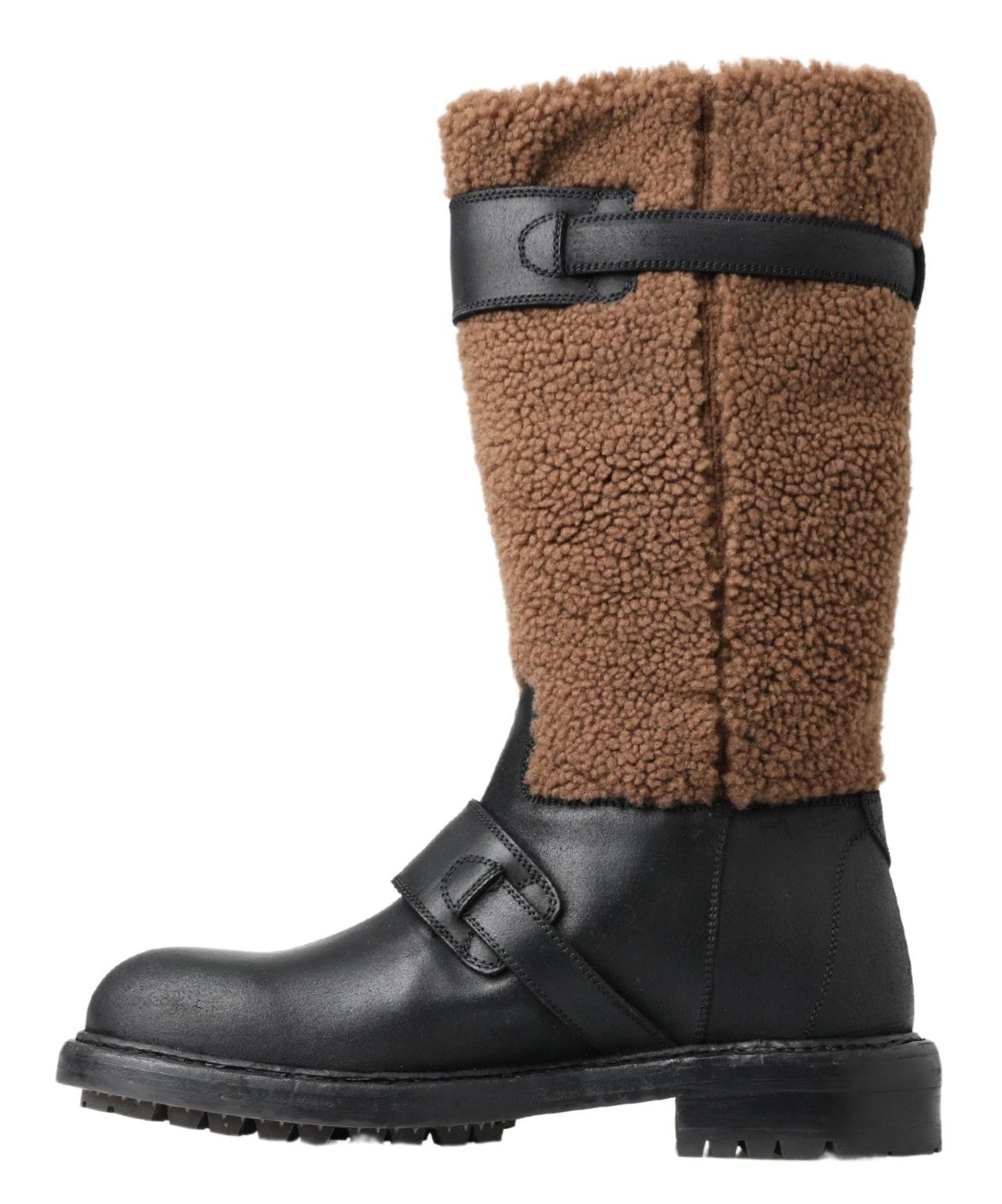 Dolce &amp; Gabbana Bottes en peau de mouton marron en cuir noir