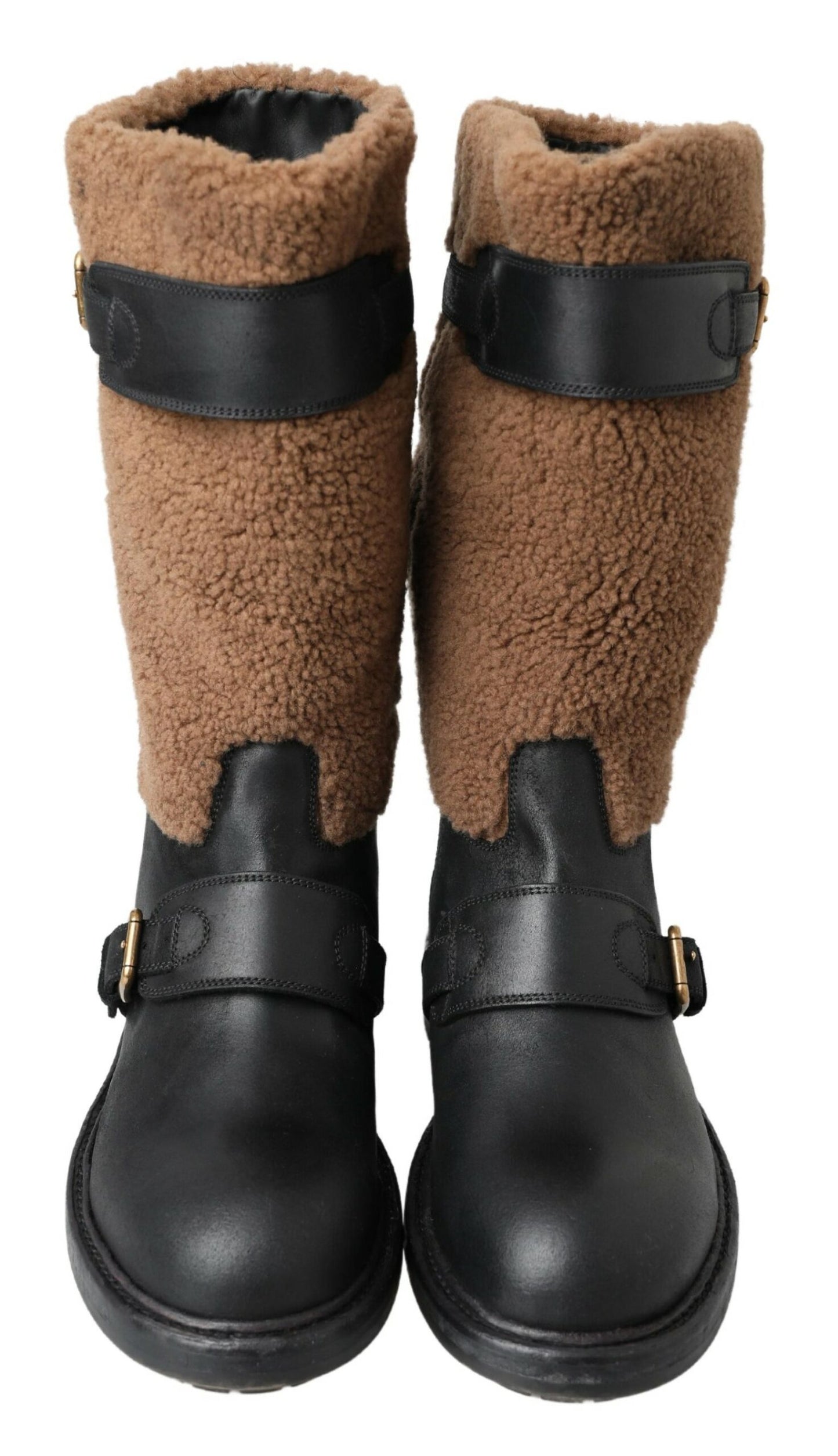 Dolce &amp; Gabbana Bottes en peau de mouton marron en cuir noir