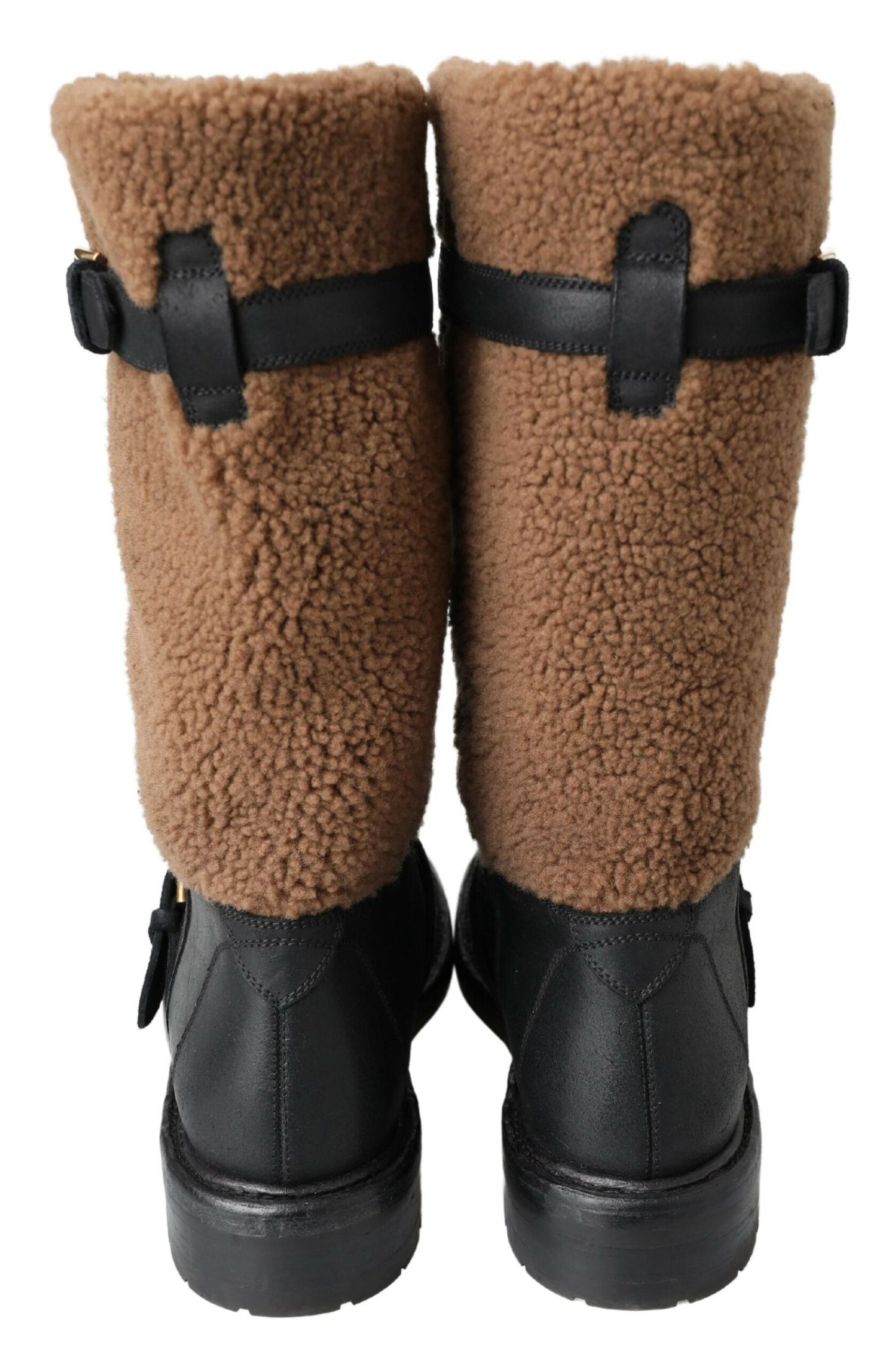 Dolce &amp; Gabbana Bottes en peau de mouton marron en cuir noir