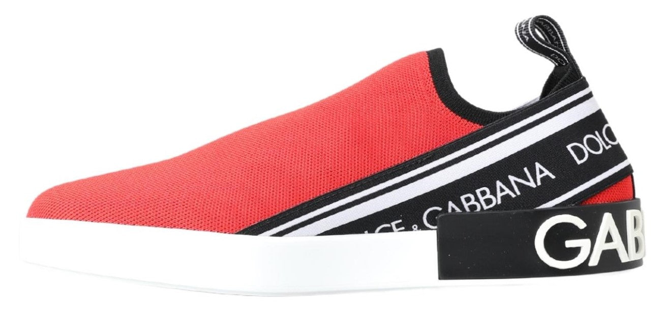 Dolce &amp; Gabbana Rot-weiße flache Sneakers-Loafer-Schuhe