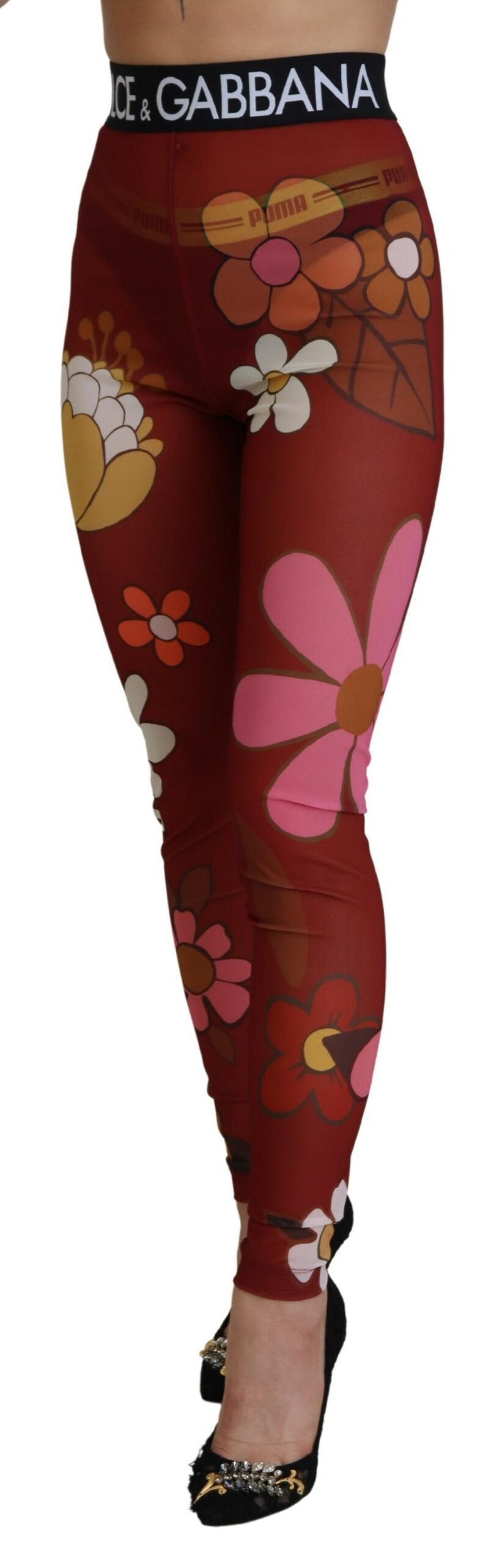 Dolce &amp; Gabbana Leggings à fleurs rouges Pantalon taille extensible