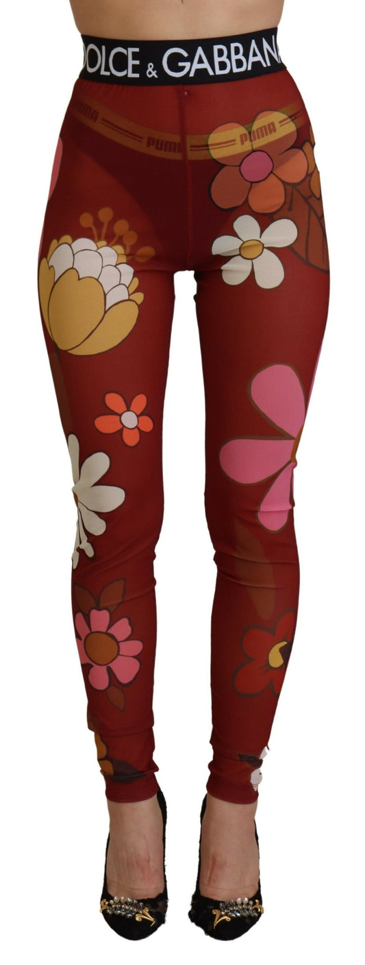 Dolce &amp; Gabbana Leggings à fleurs rouges Pantalon taille extensible