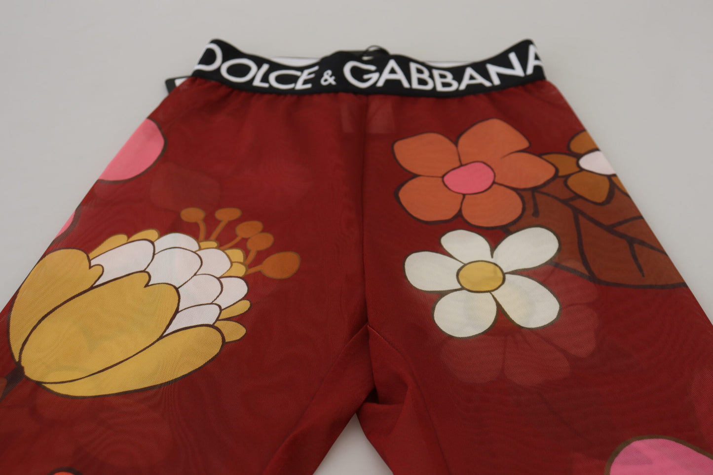 Dolce &amp; Gabbana Leggings à fleurs rouges Pantalon taille extensible