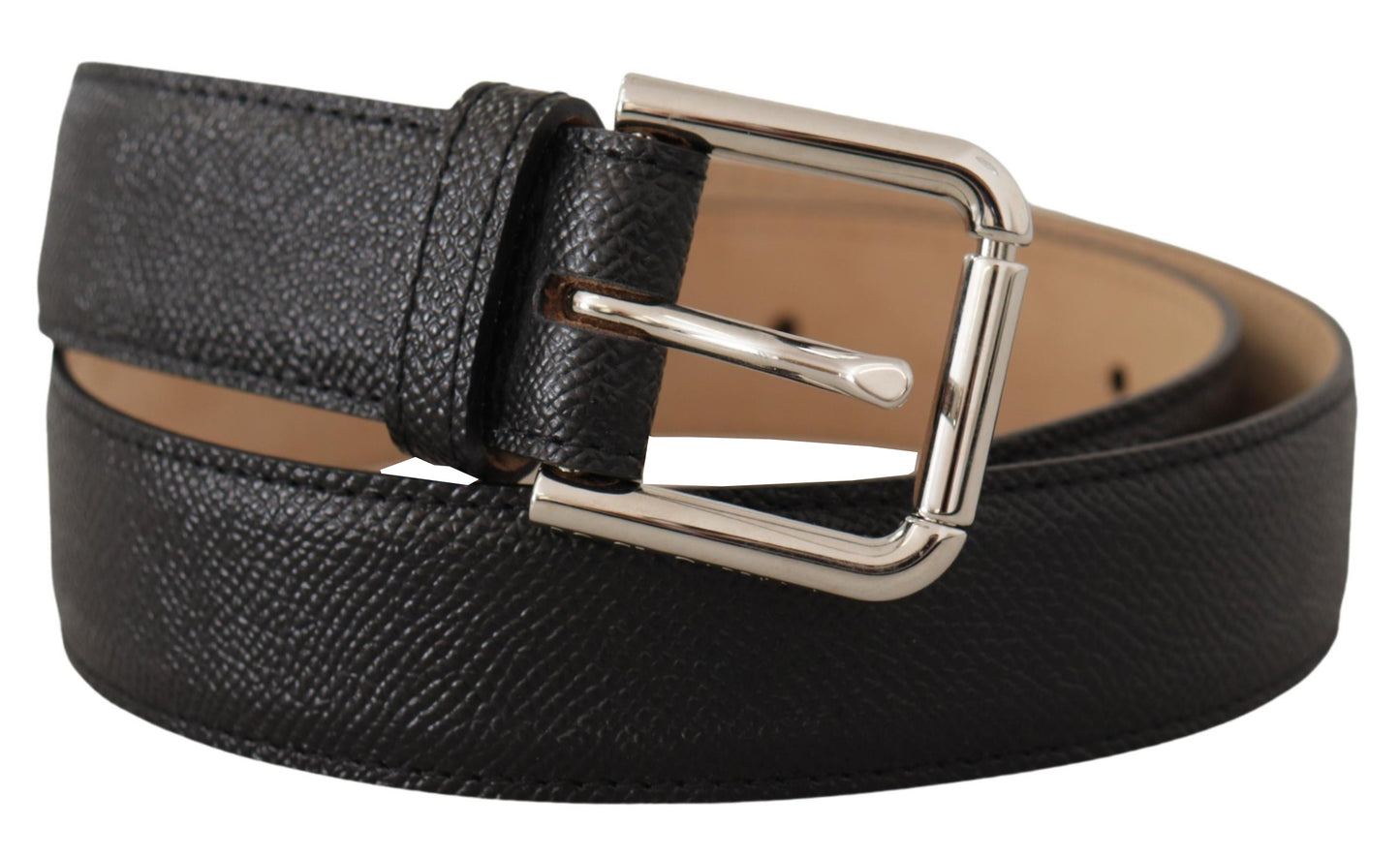 Dolce &amp; Gabbana Ceinture en cuir de veau noir avec boucle en métal marron