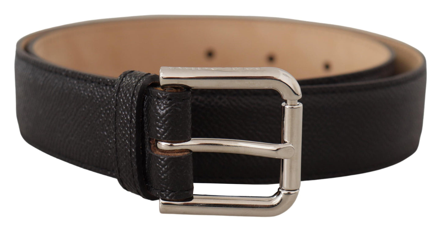 Dolce &amp; Gabbana Ceinture en cuir de veau noir avec boucle en métal marron