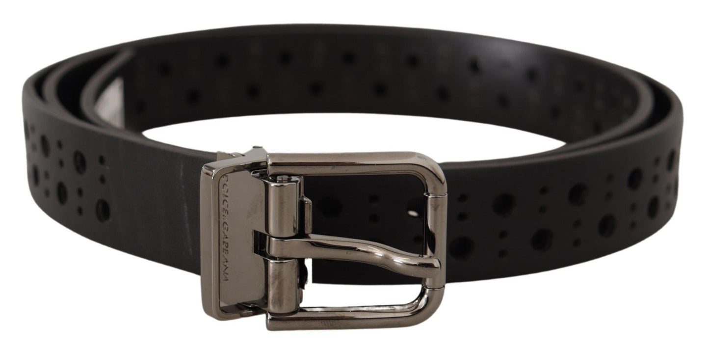 Dolce &amp; Gabbana Ceinture à boucle en métal perforé en cuir de veau noir