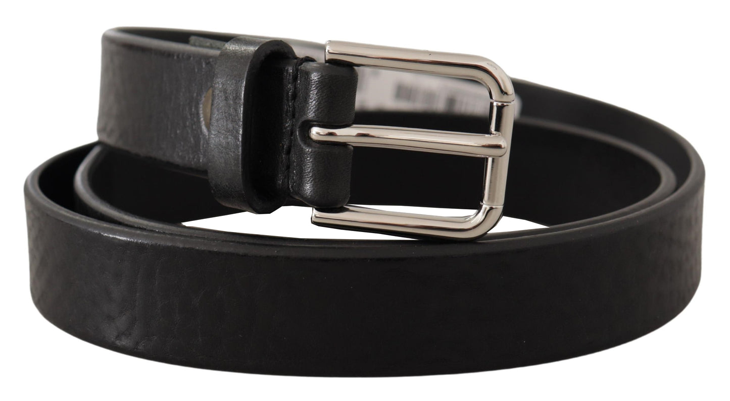 Dolce &amp; Gabbana Ceinture à boucle en métal avec logo argenté en cuir de veau noir