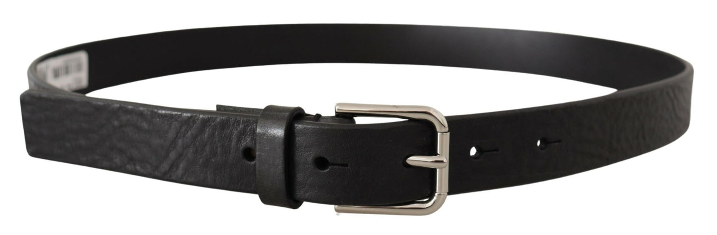 Dolce &amp; Gabbana Ceinture à boucle en métal avec logo argenté en cuir de veau noir