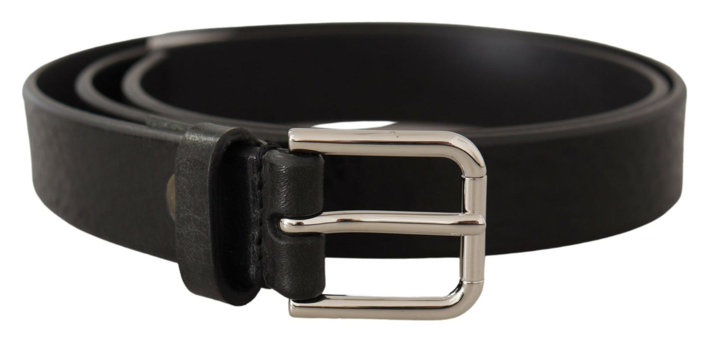 Dolce &amp; Gabbana Ceinture à boucle en métal avec logo argenté en cuir de veau noir