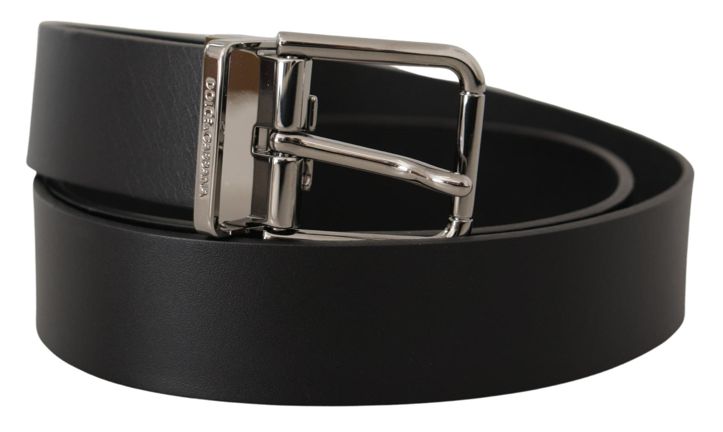 Dolce &amp; Gabbana Ceinture décontractée noire à boucle en métal avec logo en cuir de veau