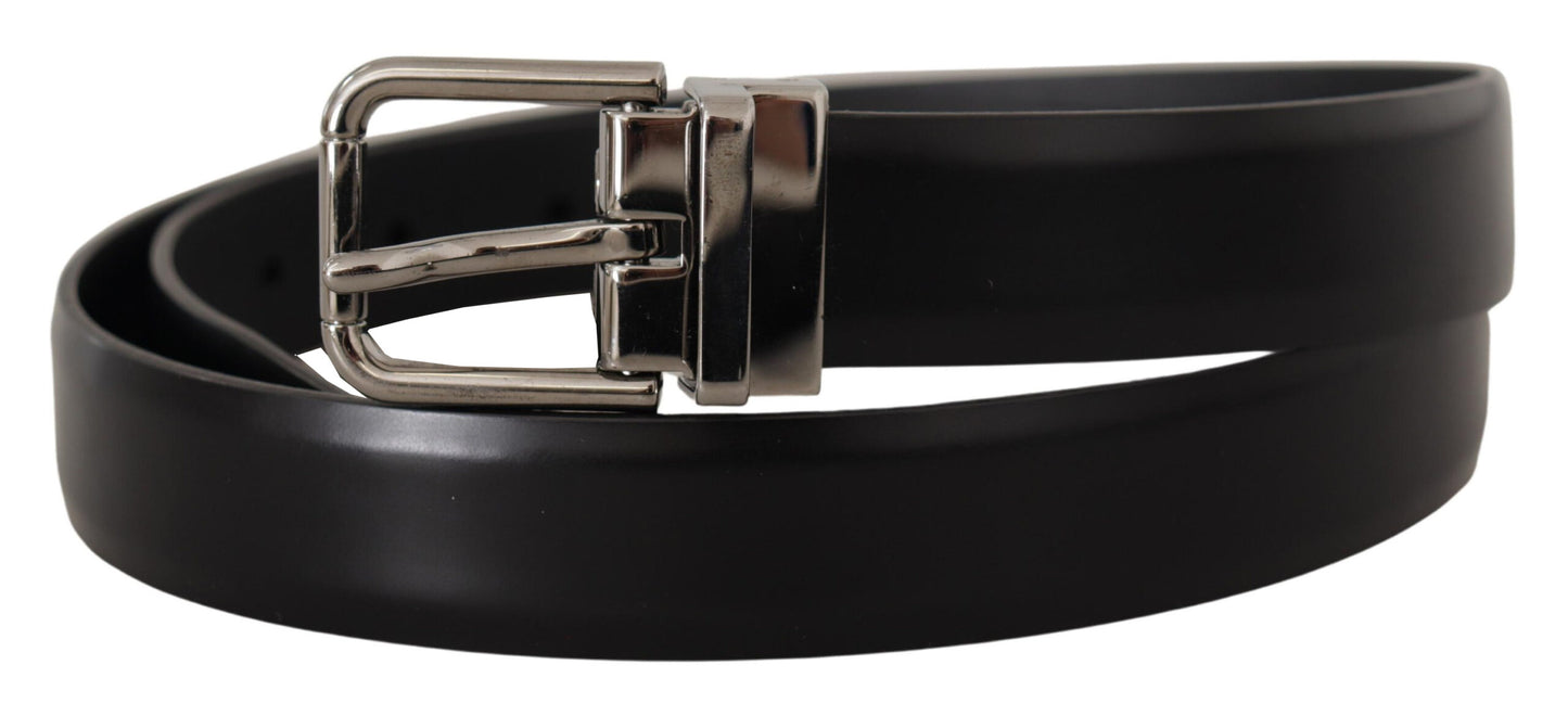 Dolce &amp; Gabbana Ceinture à boucle en cuir de veau noir avec logo en métal