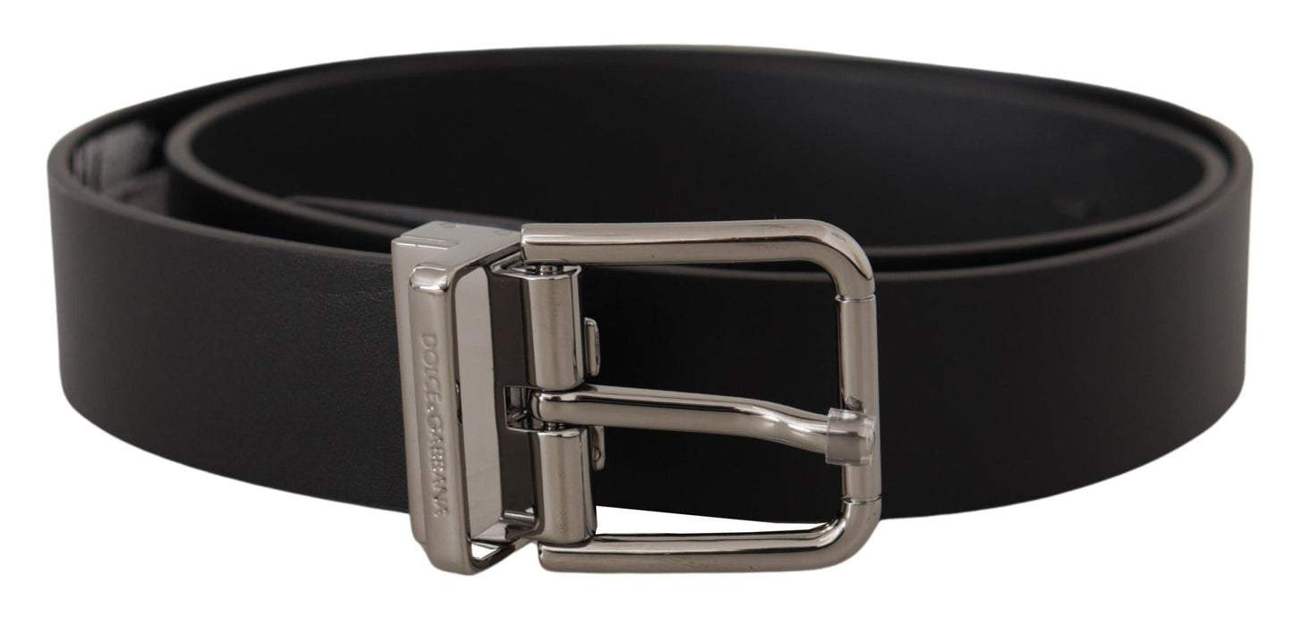 Dolce &amp; Gabbana Ceinture à boucle en métal gravé avec logo en cuir de veau noir